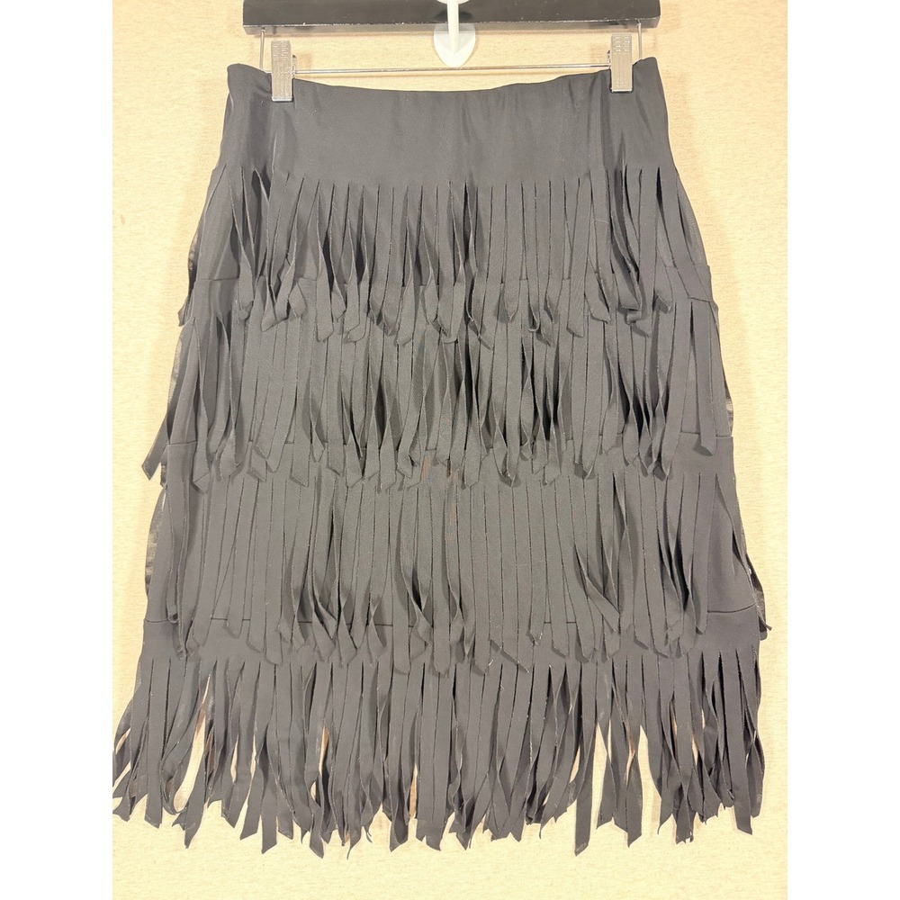JS Signature Fringe‎ Skirt Womens 8 Black Tiered Flapper Dance Party